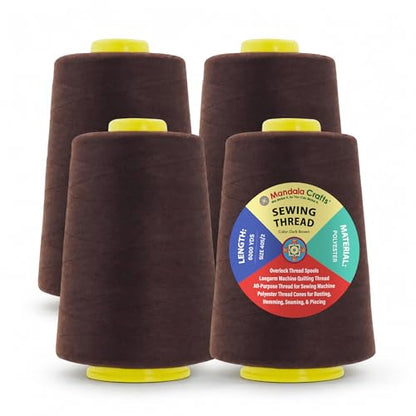 40S 2 Dark Brown Polyester 4 Pack of Serger Threads Cones (72000 Foot)