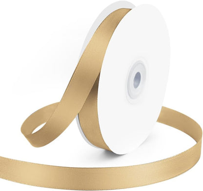 5/8" Wide x 50 Yards Polyester Satin Ribbon - Single Faced Champagne Gold, Perfect for Wedding Decor, Wreath, Crafts & Gift Wrapping - Crafty Corner