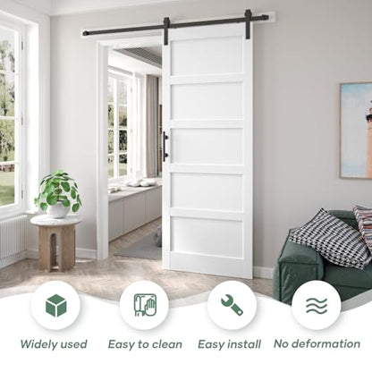 36x96 inch White Barn Door with 6.6FT MDF Sliding Door Hardware Kit Included & Handle