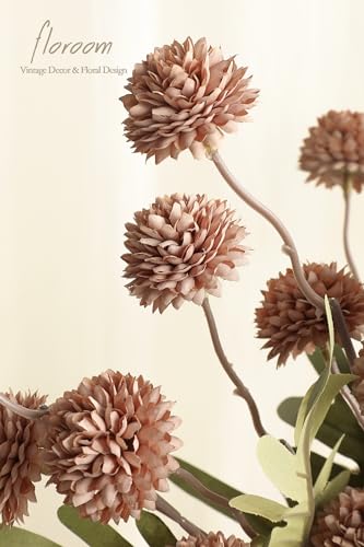 5pcs Light Taupe Faux Silk Mums Artificial Flowers (5 Count)