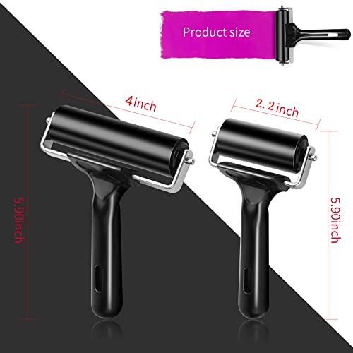 2Pcs Rubber Roller Brayer Rollers Hard Rubber 4 and 2.2 Inch for Printmaking