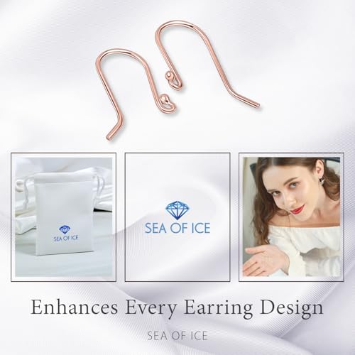 925 Rose Gold flashed Sterling Silver Ear Wires Ball End Earring Hooks for Drop Dangle Earrings Jewelry Making (24 Count)
