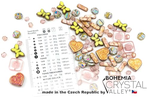 2.1oz (60g) of Focal Glass Bead Mix with Table-Cut Flower and Butterfly Beads, PG Pale Green Pink (2.1164 Ounce)