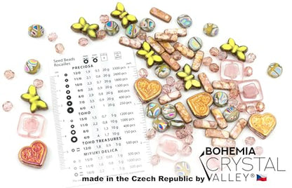 2.1oz (60g) of Focal Glass Bead Mix with Table-Cut Flower and Butterfly Beads, PG Pale Green Pink (2.1164 Ounce)