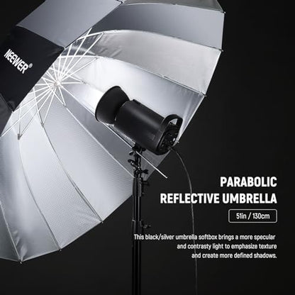 51" 130cm Parabolic Reflective Umbrella Photography with Silver Inner