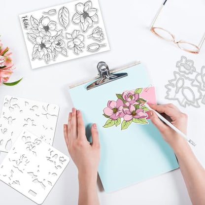 Realistic Magnolia Stamps & Dies & Layering Coloring Stencil Set