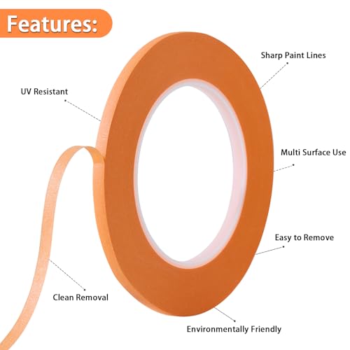 2 Pack 1 4" inch x 60yd Orange Painters Tape Easy Removal Thin Narrow Finishing Masking Tape Painting Tape Wall Tape (2 Count)
