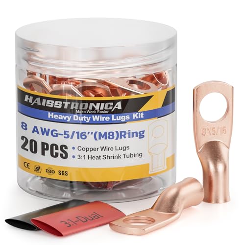 20PCS Battery Cable Lug & Heat Shrink Kit 8 AWG 5 (20 Count)
