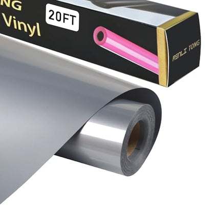 RENLITONG Silver Iron on Vinyl 12Inch by 20ft Roll Heat Transfer Vinyl for T