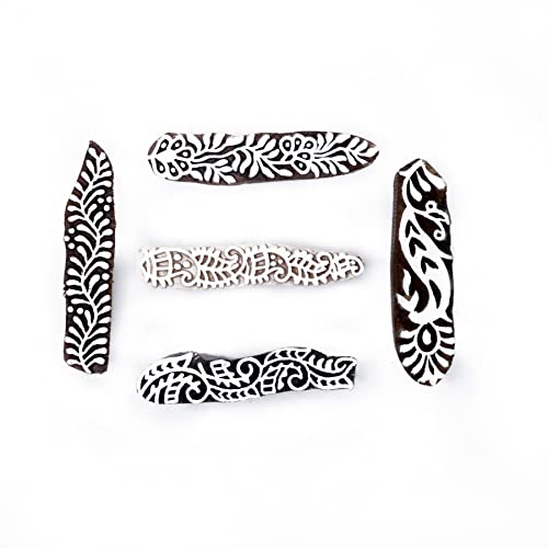 Mehndi Print Blocks Stylish Border Pattern Wooden Stamps (5 Count)