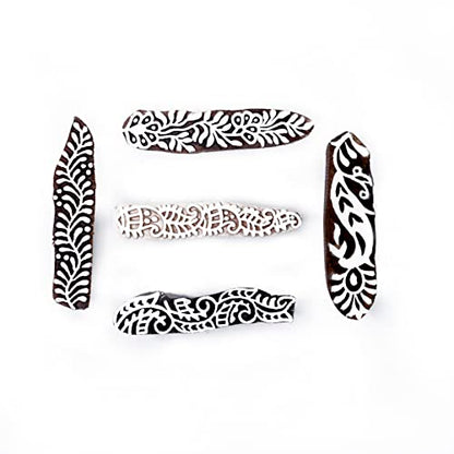 Mehndi Print Blocks Stylish Border Pattern Wooden Stamps (5 Count)