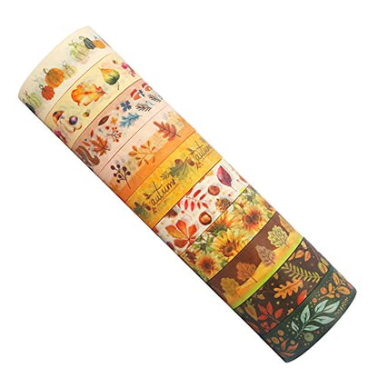 10 Rolls Four Seasons Washi Tape Set Yellow Leaves & Flowers Masking Decorative Tapes (10 Count)