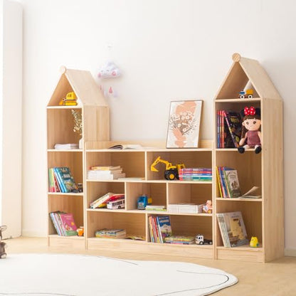 Wooden 7 Compartment Storage Cabinet Organizer Kids 3 Tier Wood Bookshelf School Storage Shelf Classroom Furniture for Kids Natural