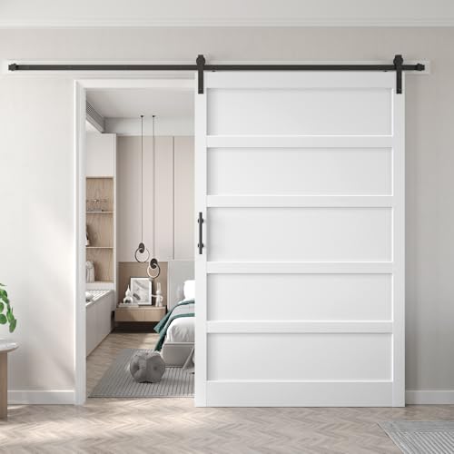 60x84 inch White Barn Door with 10FT Sliding Door Hardware Kit Included & Handle
