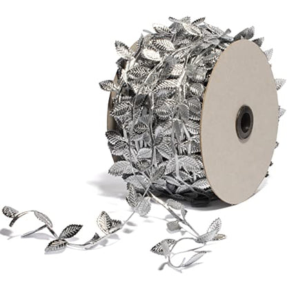 Silver Leaves Leaf Ribbon Trim Rope (60 Foot)