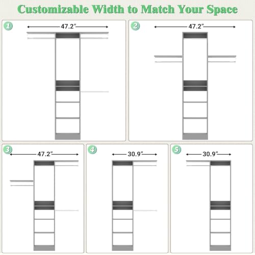 4FT Small Closet Organizer System with 4 Hanging Rods & 3 Shelves