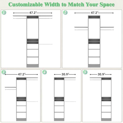 4FT Small Closet Organizer System with 4 Hanging Rods & 3 Shelves