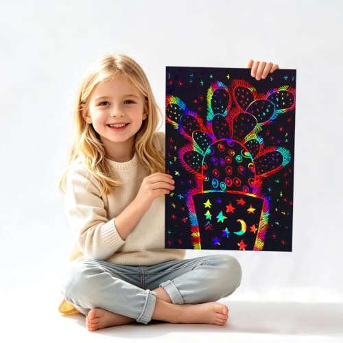 60 Pcs Rainbow Scratch Paper Art for Kids Arts and Crafts Kit