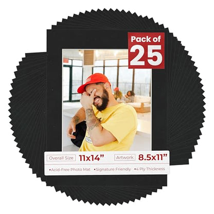 Pack of 25 Acid Free 11x14 Mats Bevel Cut for 8.5x11 Photos (25 Count)