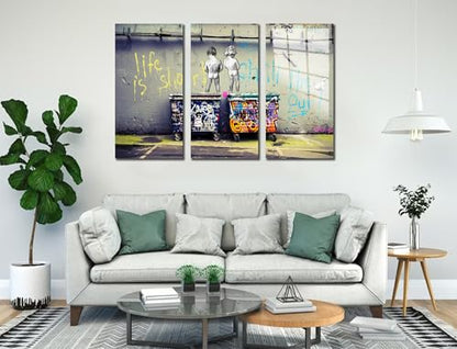 Banksy Peeing Boys Life Is Short Printed Tempered Glass Wall Art Painting for Living Room