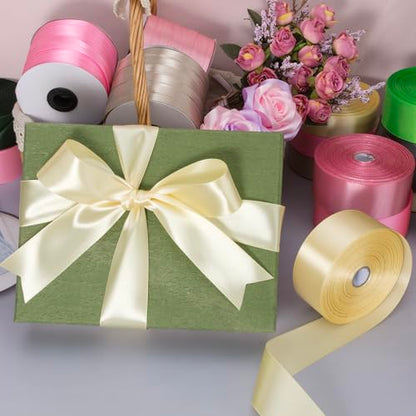 1 1 2 Inch Cream Yellow Solid Satin Ribbon for Gift Wrapping