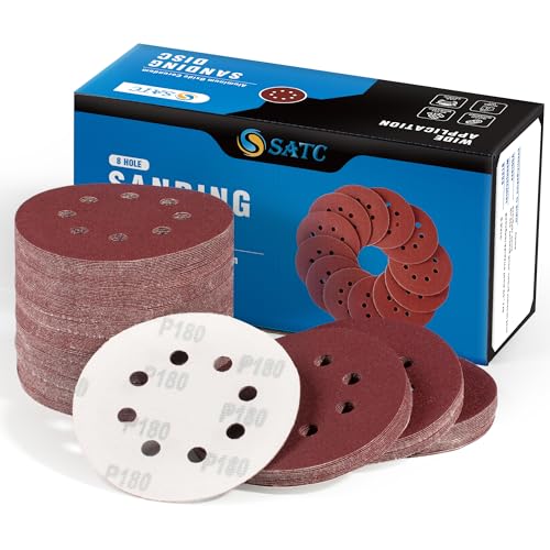 150 PCS Hook and Loop Sandpaper 5 Inch Sanding Disc 8 Hole Sanding Discs 180 Grit Premium Aluminum Oxide for Random Orbital Sander (150 Count)