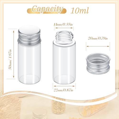 50 Pcs Small Clear Vials Spice Mini Jars with Lids Mini Glass Bottles with Screw Aluminum Metal Caps Tiny Jars Sample Containers for Powder Cream Cosmetic Jewelry Wedding (50 Count)
