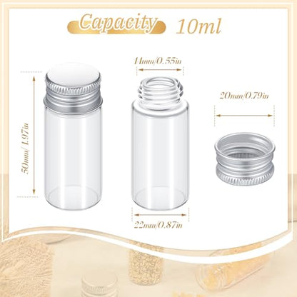 50 Pcs Small Clear Vials Spice Mini Jars with Lids Mini Glass Bottles with Screw Aluminum Metal Caps Tiny Jars Sample Containers for Powder Cream Cosmetic Jewelry Wedding (50 Count)