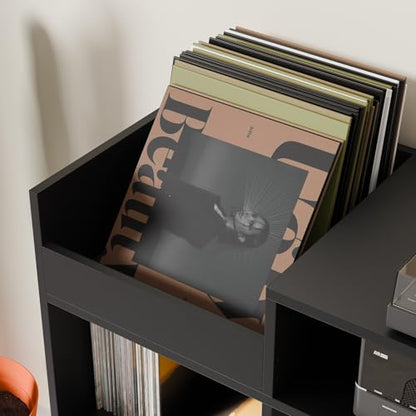 Large Record Player Stand with Vinyl Storage Cabinet