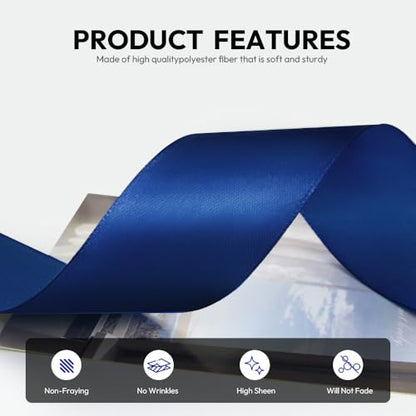 1-1/2 Inch 100 Yards Satin Ribbon Dark Blue, Solid Color Fabric Ribbon for Gift Wrapping, Wedding, Polyester Gift Ribbon for Birthday Party Decoration, Craft, Hair, Floral, Sewing (300 Foot)