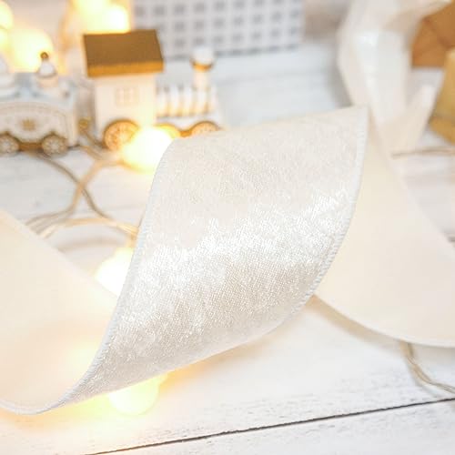 Ivory Velvet Ribbon 2.5 Inch x 10 Yards for Christmas Tree Topper Home Decoration Wreath Gift Wrapping DIY Craft (30 Foot)