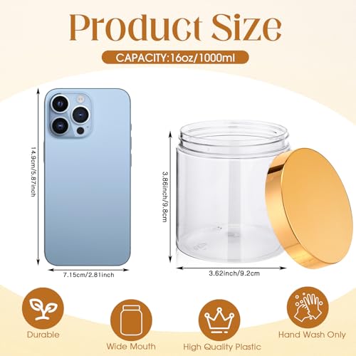 12 Pack 16 oz Plastic Container Jars with Lids Round Clear Travel Cosmetic Container Slime Jars for Toiletries (12 Count)