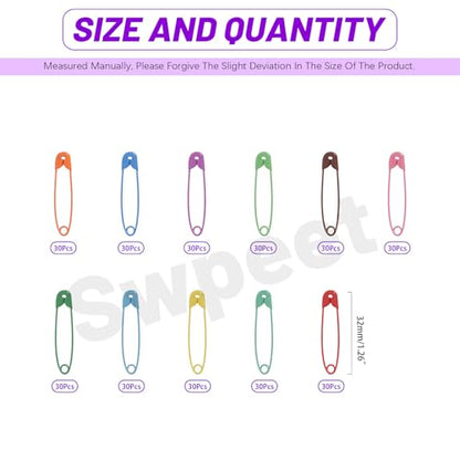 440Pcs 32mm 1.26 Inch Colorful Safety Pins Assortment Kit