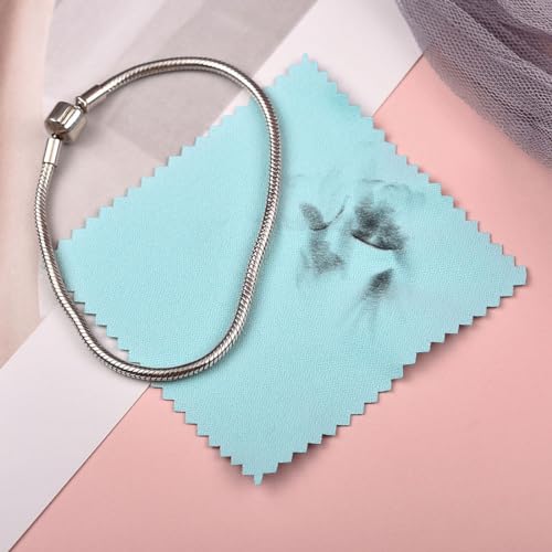 100pcs Jewelry Cleaning Cloth Turquoise Polishing Cloth for Sterling Silver Gold Platinum Small Silver Polish 8x8cm (100 Count)
