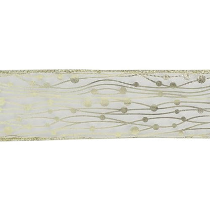 Gold Wired Ribbon 2.5 Inch Sheer Wired Christmas Ribbon with Horizontal Stripes and Polka Dots Christmas Ribbons Organza Wire 25 Yards Organza Sheer Ribbons for Gift Wrapping (75 Foot)