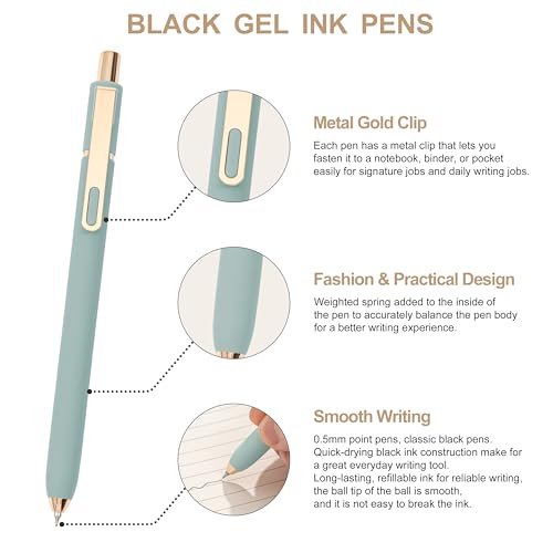 Gel Pens Black Ink Pens for Office 0.5mm Fine Point Pen Smooth Writing Retractable (18 Count)