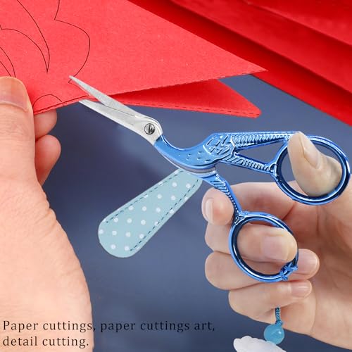 4.5Inch Little Sewing Scissors Crane Shears with Cover Tassel Stainless Steel Scissor for Crafting Embroidery Needlework DIY Daily Use