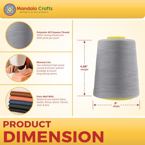 20S 2 Gray Polyester 4 Pack of Serger Threads Cones (72000 Foot)