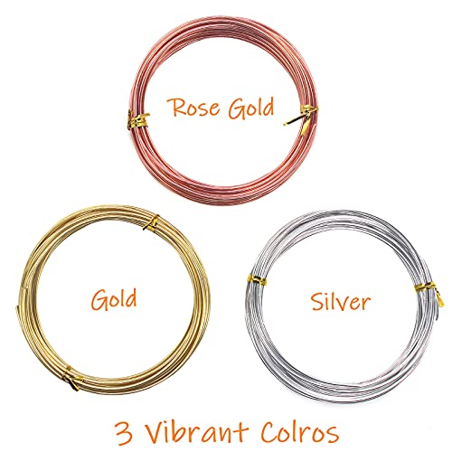 3 Rolls Craft Wire Jewelry Beading Wire Flexible Aluminum Wire Tarnish Resistant for DIY Jewelry Craft Making (49.2 Foot)