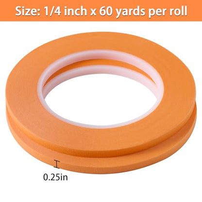 2 Pack 1 4" inch x 60yd Orange Painters Tape Easy Removal Thin Narrow Finishing Masking Tape Painting Tape Wall Tape (2 Count)