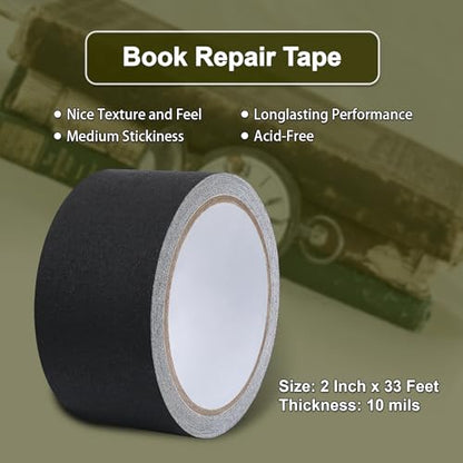 Cloth Bookbinding Repair Tape Matte Book Repair Tape 2 Inch by 33 Feet Self Adhesive Non Reflective Cloth Tape for Old Books Antique Books Daily Supplies (33 Foot)