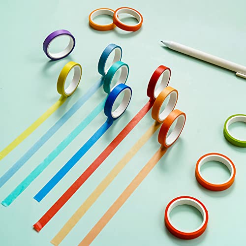 60 Rolls Washi Tape Sets 8mm Wide 10ft Long Basic Solid Color Rainbow Colored Decorative Thin Masking Tapes for Arts (60 Count)