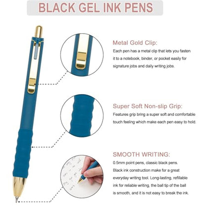 Gel Pens Black Ink Pen 0.5mm Fine Point (12 Count)