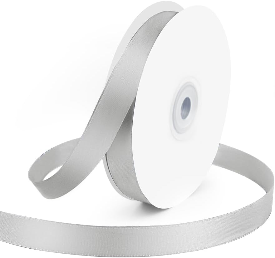 KMER LIFE 5/8" Wide x 50 Yards Silvery Single Faced Polyester Satin Ribbon, Silvery Satin Ribbon Perfect for Wedding Decor, Wreath, Crafts, Gift Wrapping & Other Projects (Silvery) - Crafty Corner