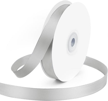 KMER LIFE 5/8" Wide x 50 Yards Silvery Single Faced Polyester Satin Ribbon, Silvery Satin Ribbon Perfect for Wedding Decor, Wreath, Crafts, Gift Wrapping & Other Projects (Silvery) - Crafty Corner