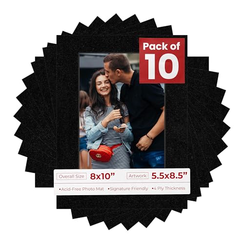 Pack of Ten Acid Free 8x10 Mats Bevel Cut for 5.5x8.5 Photos (10 Count)