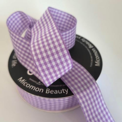 Purple and White Woven Edge Plaid Ribbon 100% Polyester Gingham Ribbon 25 Yards Each Roll