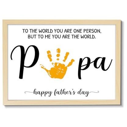Best Papa Handprint Art Gifts DIY Kit Father's Day Craft from Daughter or Son Handprint Keepsake with Wood Frame for Him Dad Papa Grandpa Father's Day Birthday Holiday Activities 12x16inch