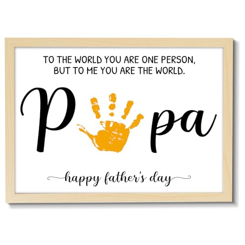 Best Papa Handprint Art Gifts DIY Kit Father's Day Craft from Daughter or Son Handprint Keepsake with Wood Frame for Him Dad Papa Grandpa Father's Day Birthday Holiday Activities 12x16inch