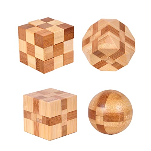 4 Pack Wooden Puzzle Brain Teasers Toy for Kids 3D Puzzles for Teens (4 Count)
